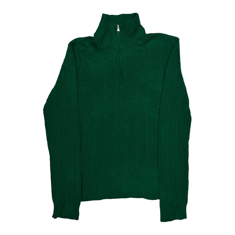 Cable Knit Ralph Lauren Jumper - Large Green Wool