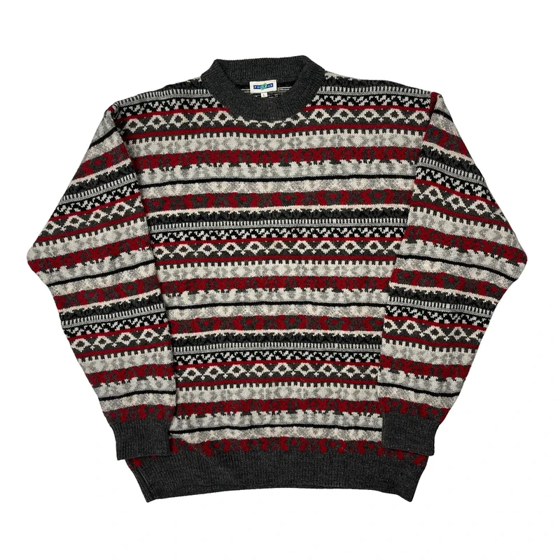 Unbranded Striped Jumper - Large Grey Wool Blend