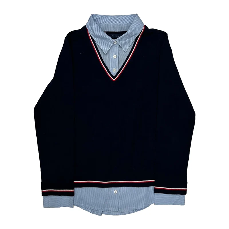 Layered Tommy Hilfiger Jumper - Small Navy Cotton