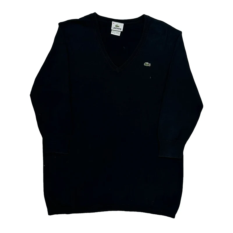 Lacoste V-Neck Jumper - Large Black Cotton
