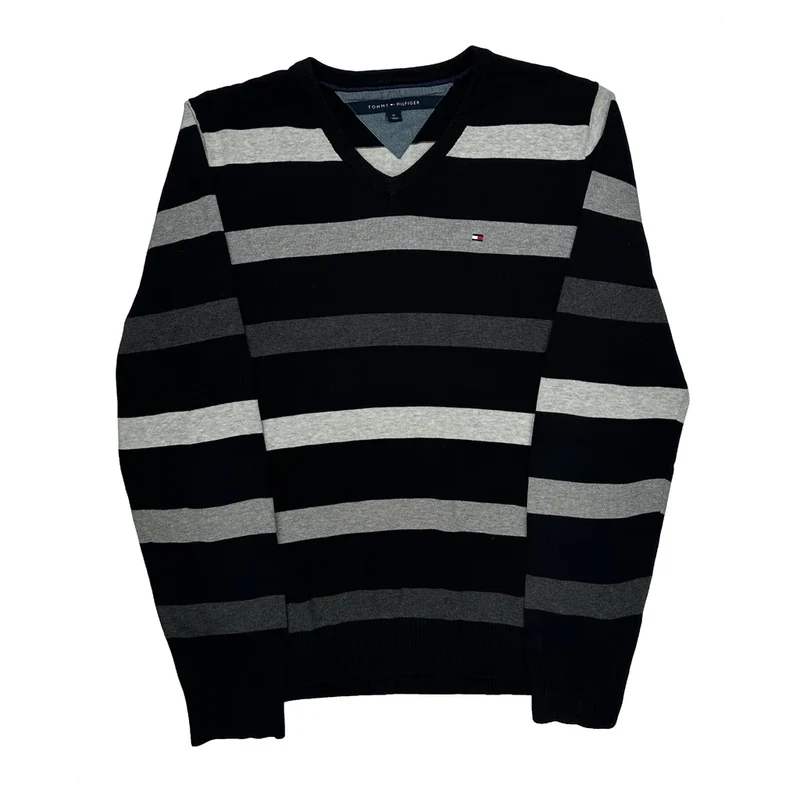 Tommy Hilfiger Striped Jumper - Medium Black Cotton