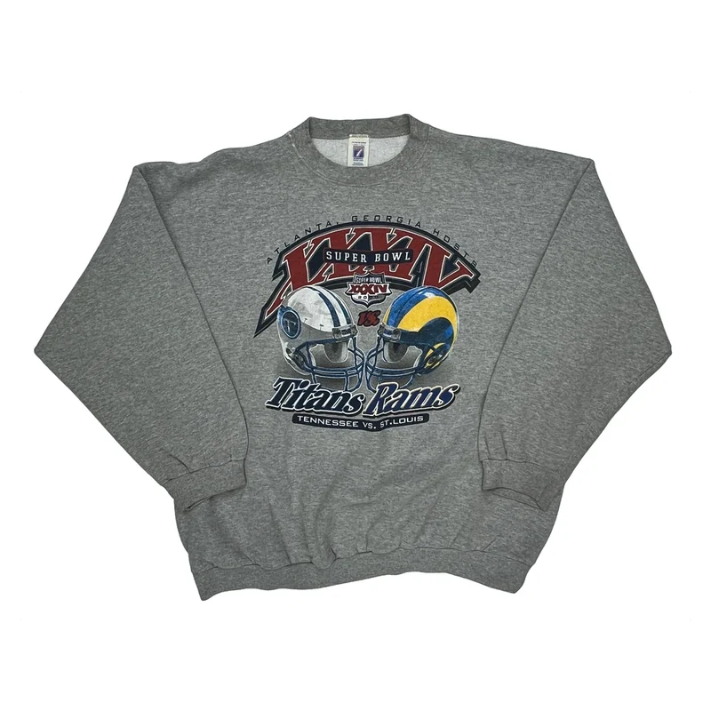Super Bowl Xxxiv Logo Athletics Graphic Sweatshirt - 2XL Grey Cotton Blend
