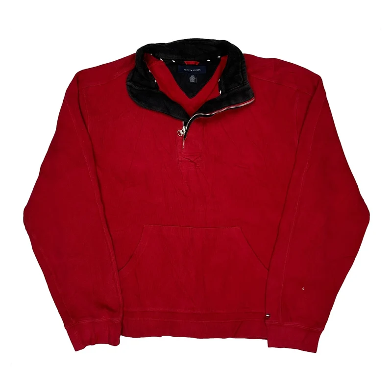 Tommy Hilfiger Collared 1/4 Zip - Large Red Cotton
