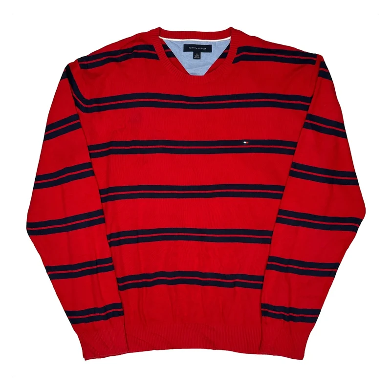 Tommy Hilfiger Striped Jumper - XL Red Cotton