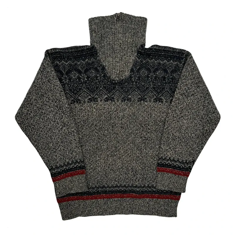 Roll Neck Chunky Chaps Ralph Lauren Argyle Jumper - Large Grey Wool Blend