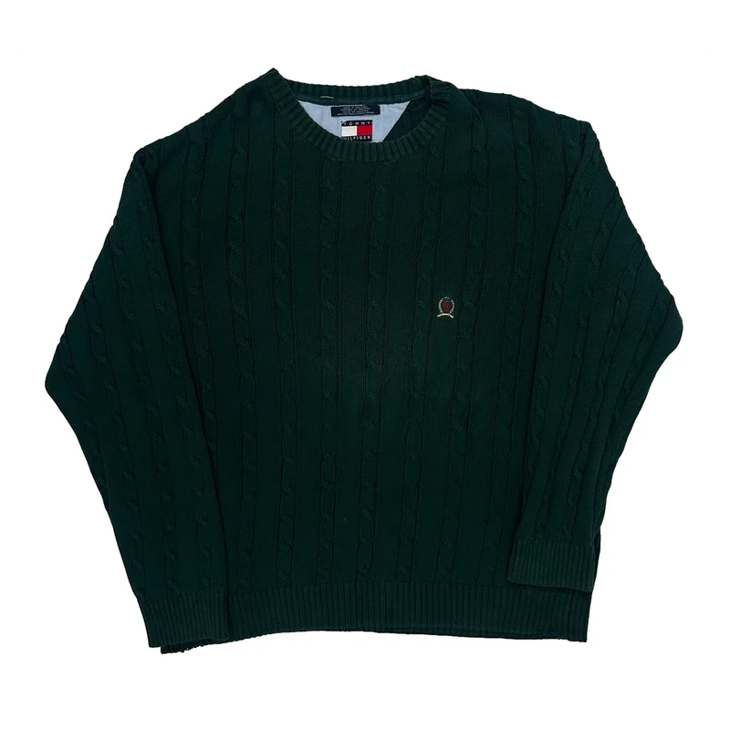 Tommy Hilfiger Chunky Cable Knit Jumper - XL Green Cotton