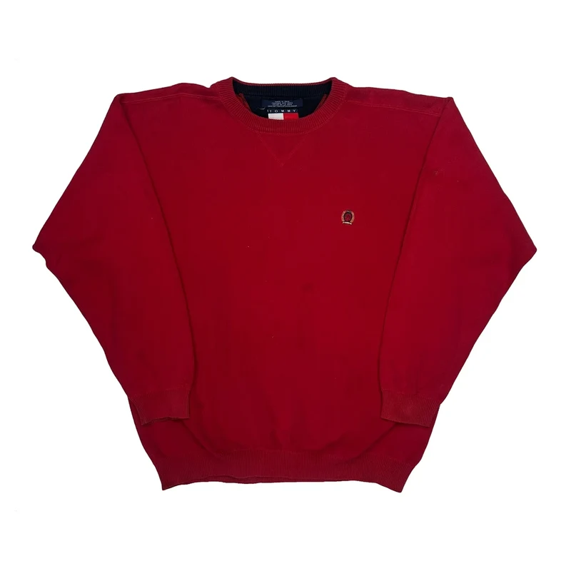 Tommy Hilfiger Chunky Knit Jumper - Large Red Cotton