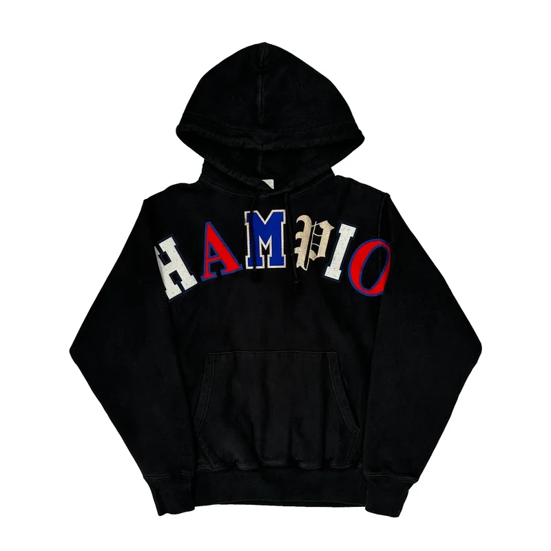 Reverse Weave Champion Spellout Hoodie - Medium Black Cotton