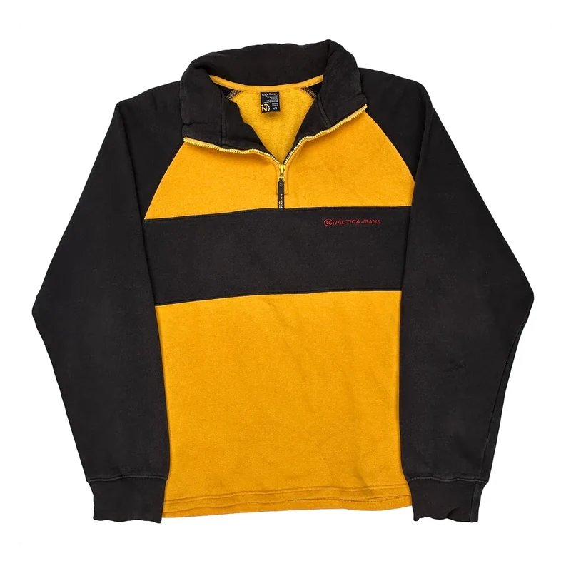 Nautica Striped 1/4 Zip - Large Black Cotton