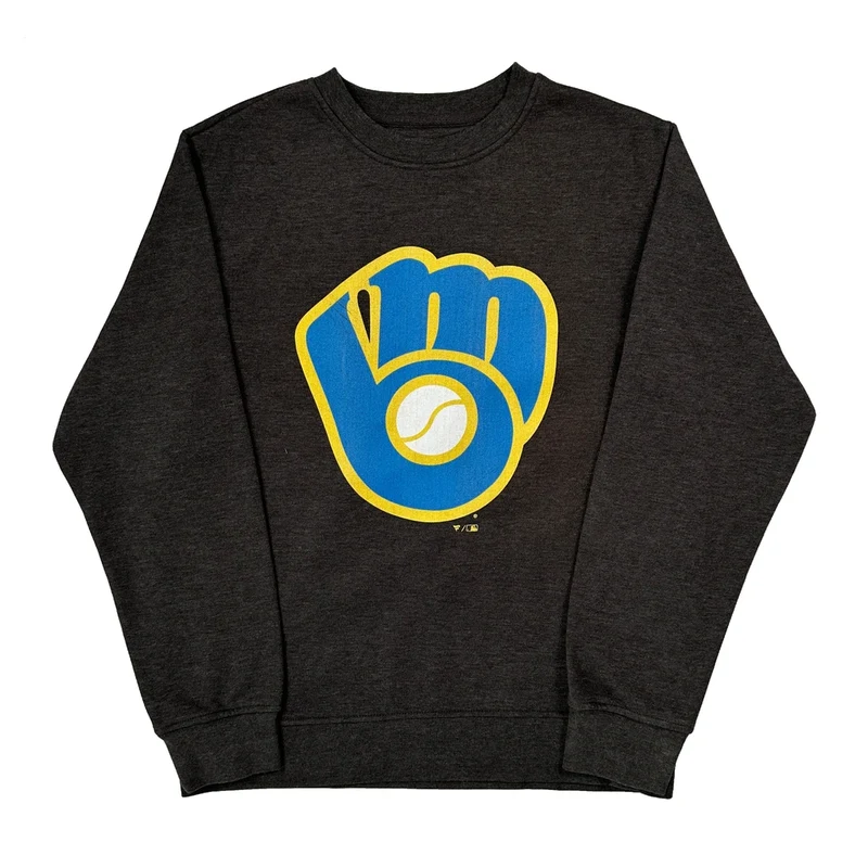 Milwaukee Brewers Fanatics Mlb Sweatshirt - Large Grey Cotton Blend