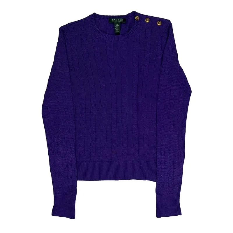 Ralph Lauren Petite Cable Knit Jumper - Small Purple Cotton