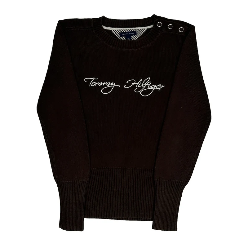 Signature Logo Tommy Hilfiger Jumper - Small Brown Cotton