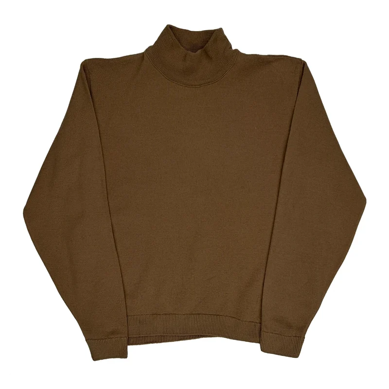 90S Made In USA Pendleton 100% Virgin Wool Roll Neck Jumper - Small Brown Virgin Wool
