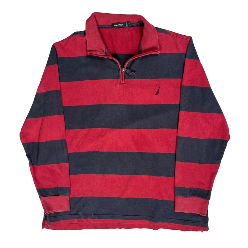 Nautica Striped 1/4 Zip - XL Red Cotton