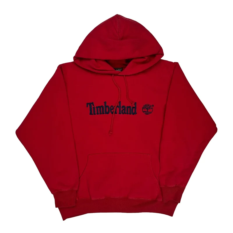 Timberland Spellout Hoodie - Medium Red Cotton