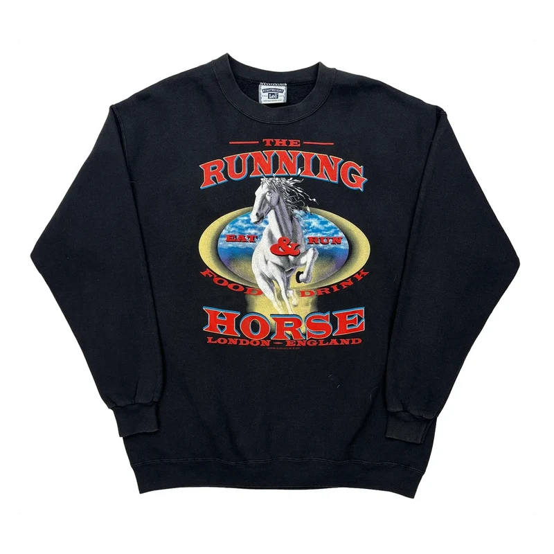 Running Horse Lee Graphic Sweatshirt - Large Black Cotton