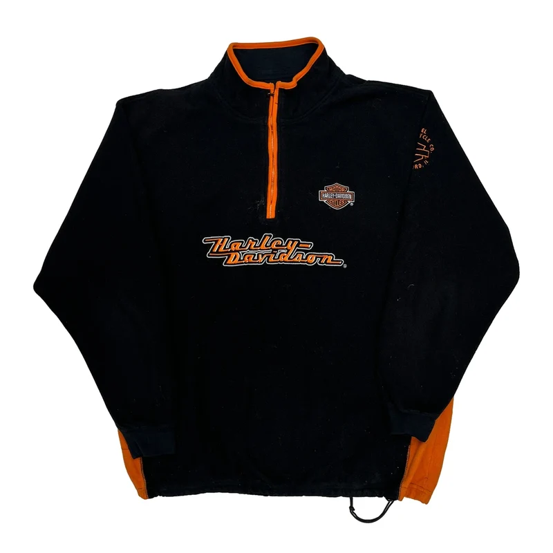 Motorcycle Harley Davidson Spellout 1/4 Zip - Large Black Cotton Blend