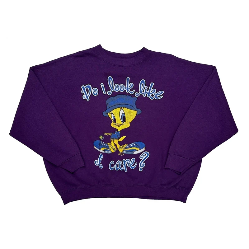 Tweety Bird Looney Tunes Cartoon Sweatshirt - XL Purple Cotton