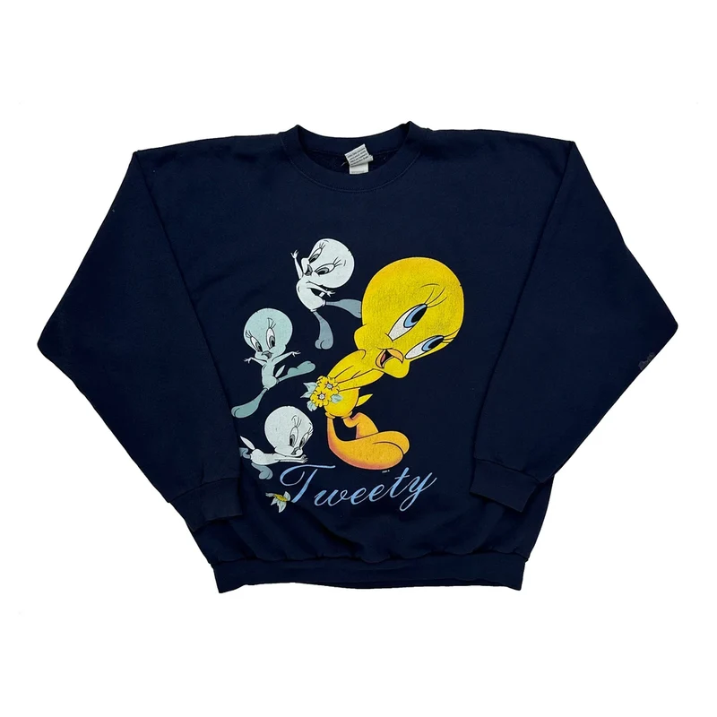 Tweety Looney Tunes Cartoon Sweatshirt - XL Navy Cotton Blend