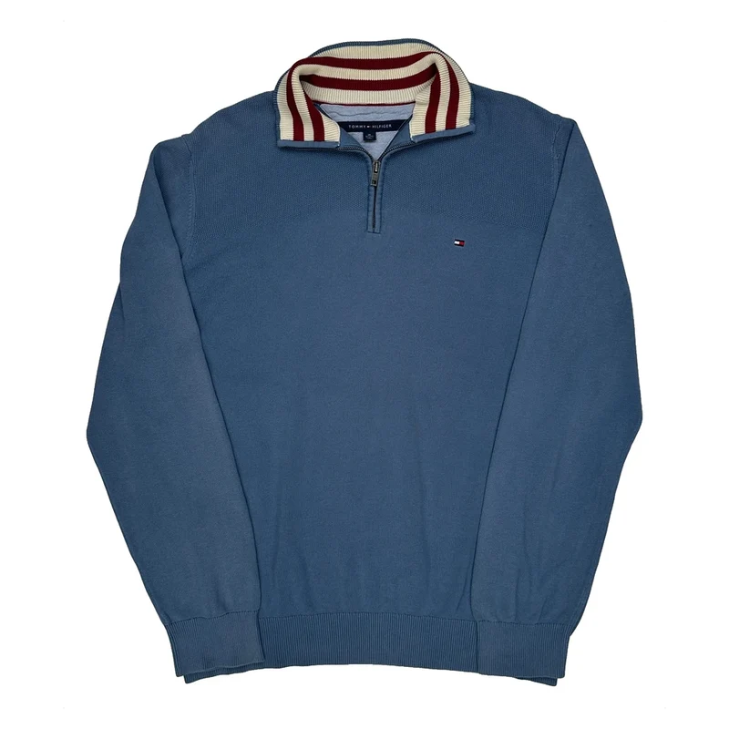 Tommy Hilfiger Striped 1/4 Zip - XL Blue Cotton