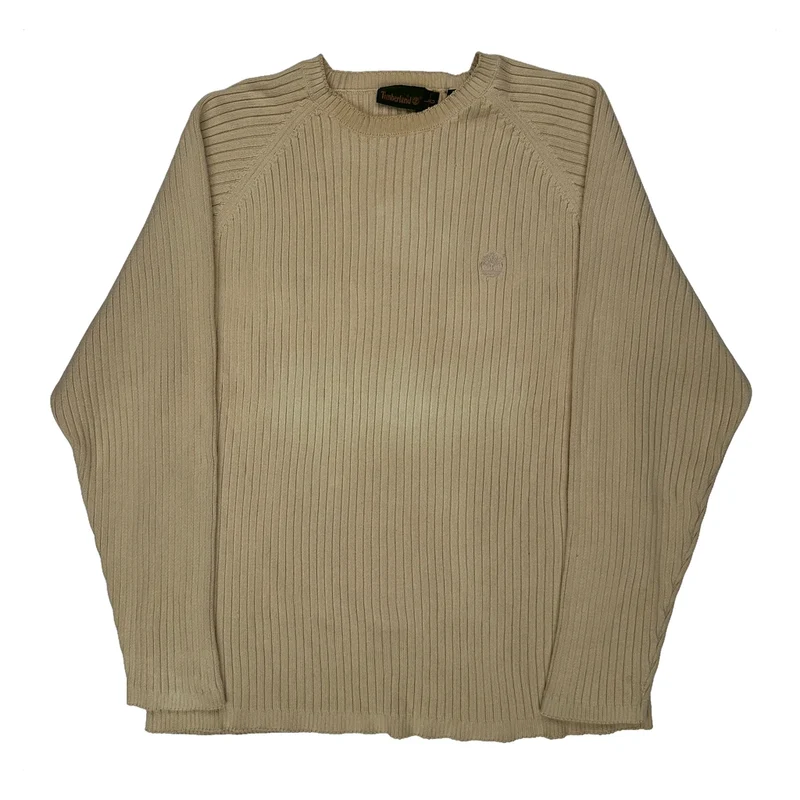 Timberland Ribbed Knit Jumper - Large Beige Cotton