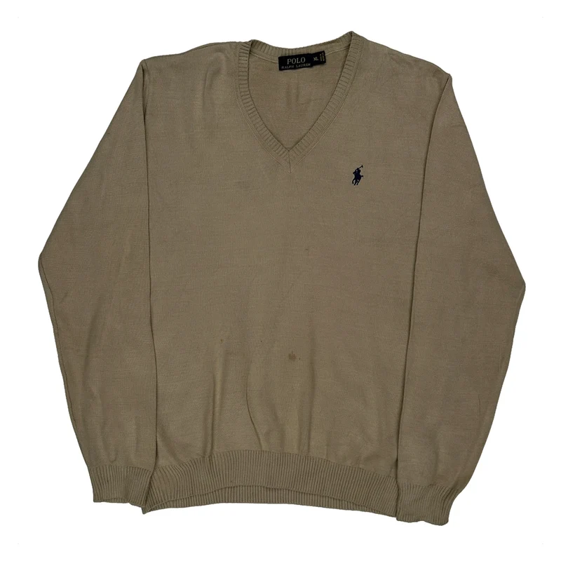 Polo By Ralph Lauren V-Neck Jumper - XL Beige Cotton