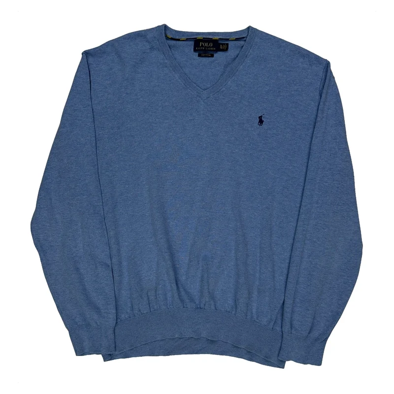 Polo By Ralph Lauren V-Neck Jumper - XL Blue Cotton