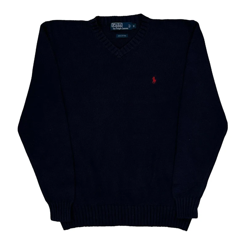 Polo By Ralph Lauren Chunky Knit Jumper - Small Navy Cotton