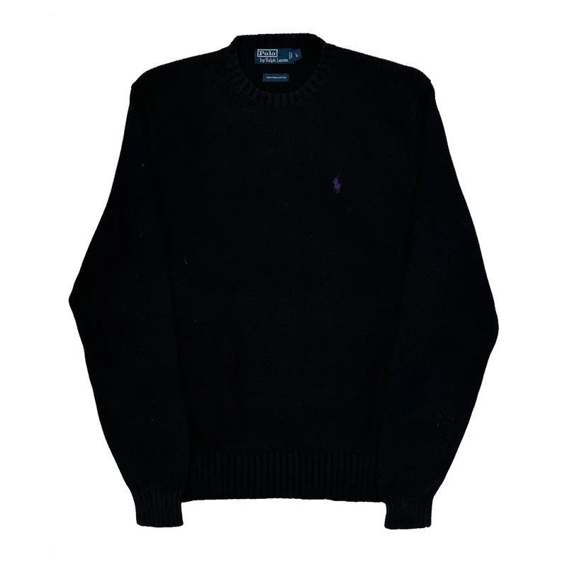 Polo By Ralph Lauren Chunky Knit Jumper - Large Black Cotton