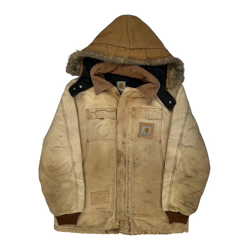 Carhartt Hooded Jacket - Large Beige Cotton