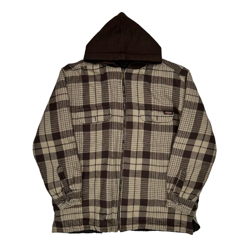 Dickies Checked Jacket - Large Brown Cotton