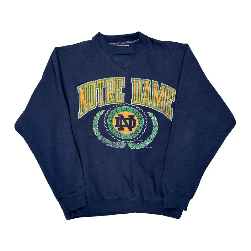 University Of Notre Dame Logo Athletics College Sweatshirt - Large Blue Cotton Blend