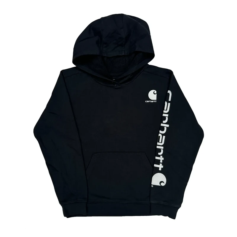 Age 10-12 Carhartt Spellout Hoodie - Large Black Cotton