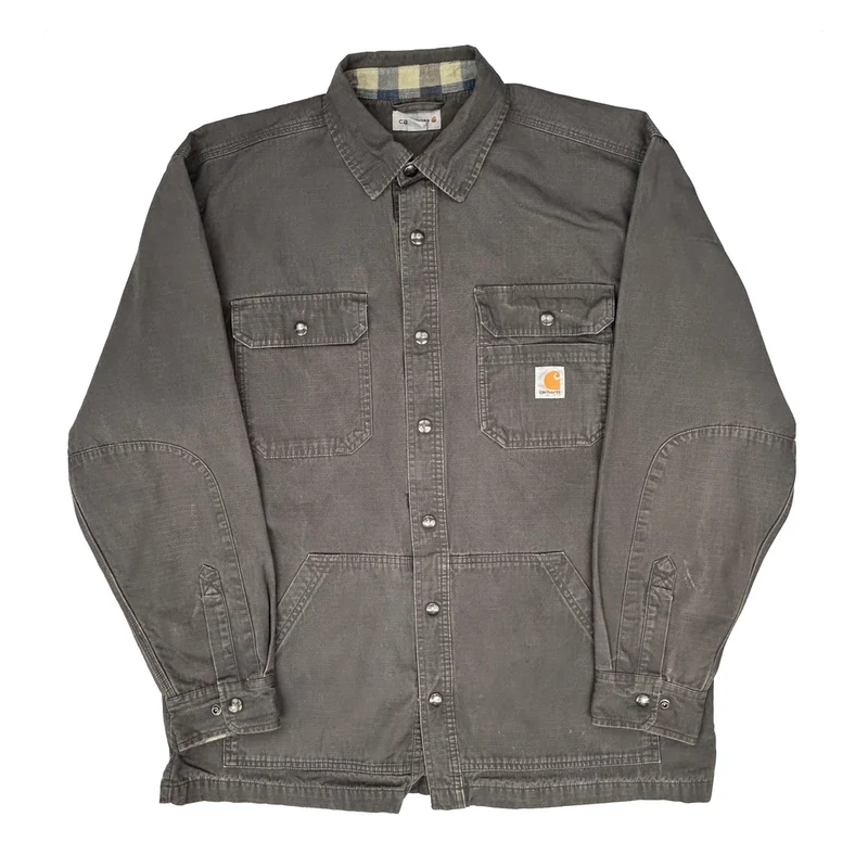 Carhartt Workwear Shirt Jacket - Large Grey Cotton
