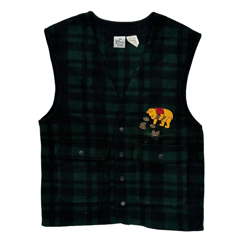 Disney Checked Fleece Vest - Small Green Polyester