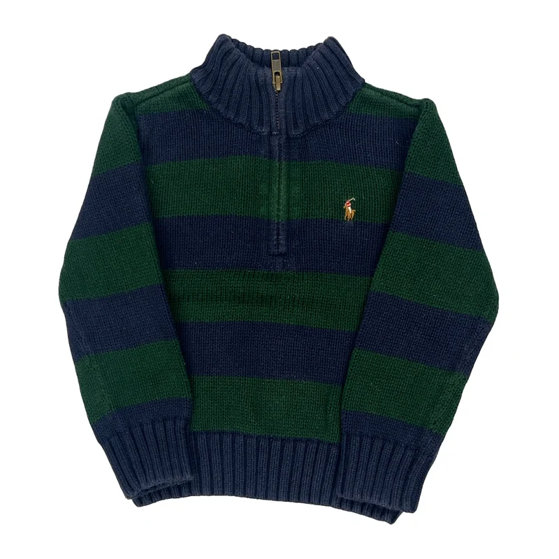 Age 2 Polo By Ralph Lauren Striped 1/4 Zip - 3XS Green Cotton