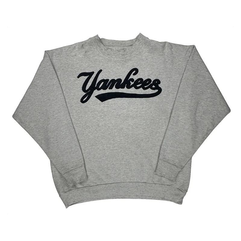 90S Yankees Majestic Spellout Sweatshirt - XL Gray Cotton Blend