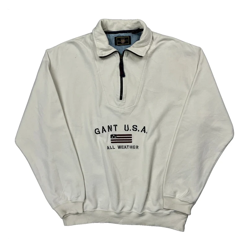 Gant Collared 1/4 Zip - Medium White Cotton