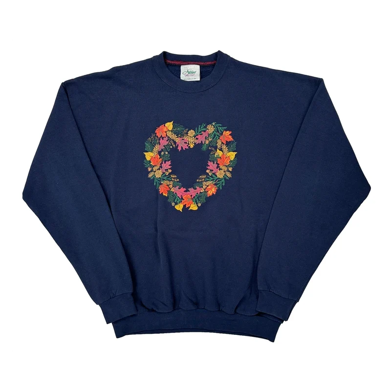 Heart-Shaped Floral Embroidery Artisans Floral Sweatshirt - XL Navy Cotton
