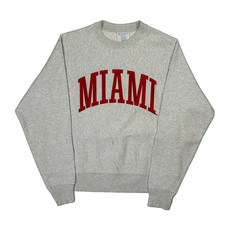 Reverse Weave Champion Miami College Sweatshirt - Small Gray Cotton