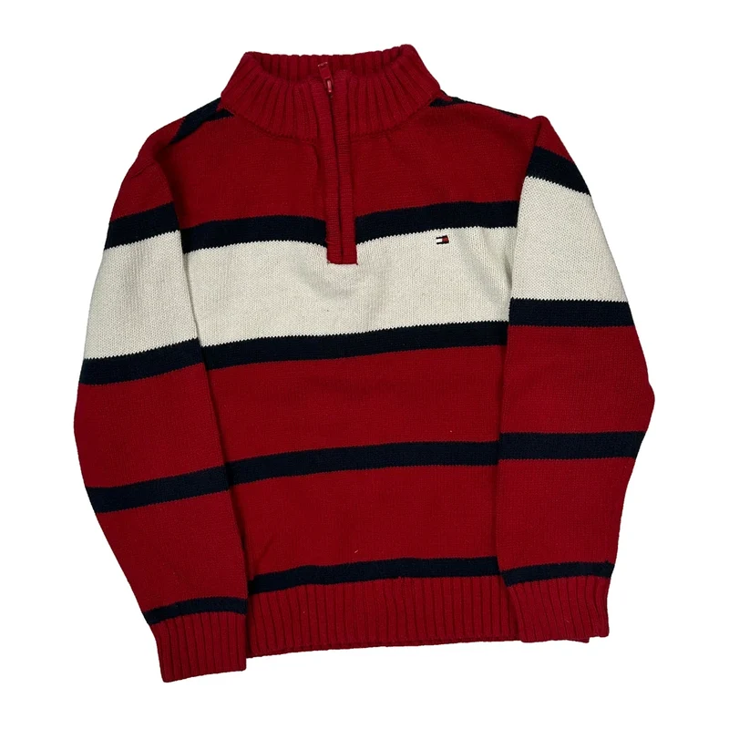 Age 4 Tommy Hilfiger Striped 1/4 Zip - XS Red Cotton