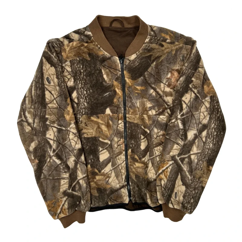 Field & Stream Camo Bomber Fleece Jacket - XL Brown Polyester