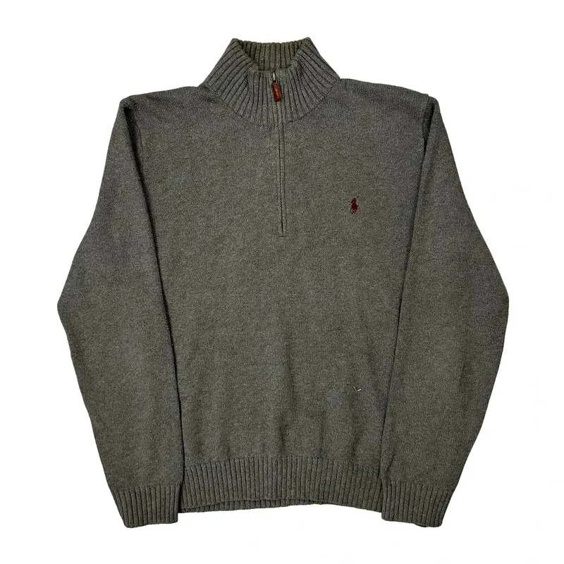Polo By Ralph Lauren 1/4 Zip - Large Grey Cotton