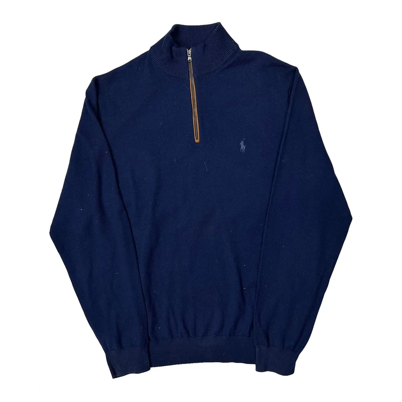 Polo By Ralph Lauren 1/4 Zip - Large Navy Cotton