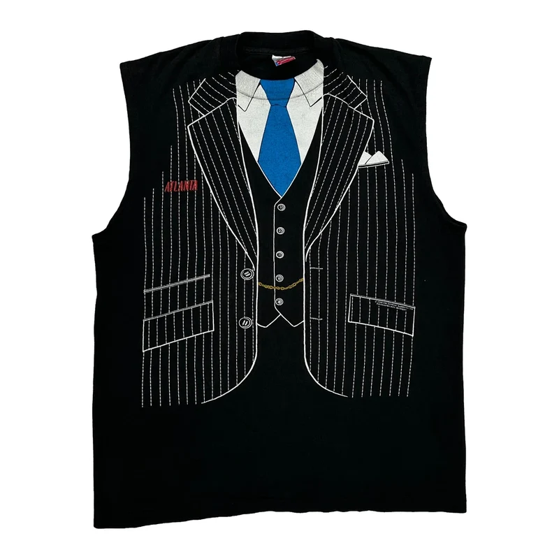 Tuxedo Print Fruit Of The Loom Single Stitch Vest - XL Black Cotton