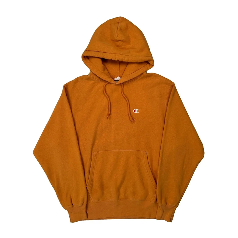 Reverse Weave Champion Hoodie - Large Orange Cotton Blend
