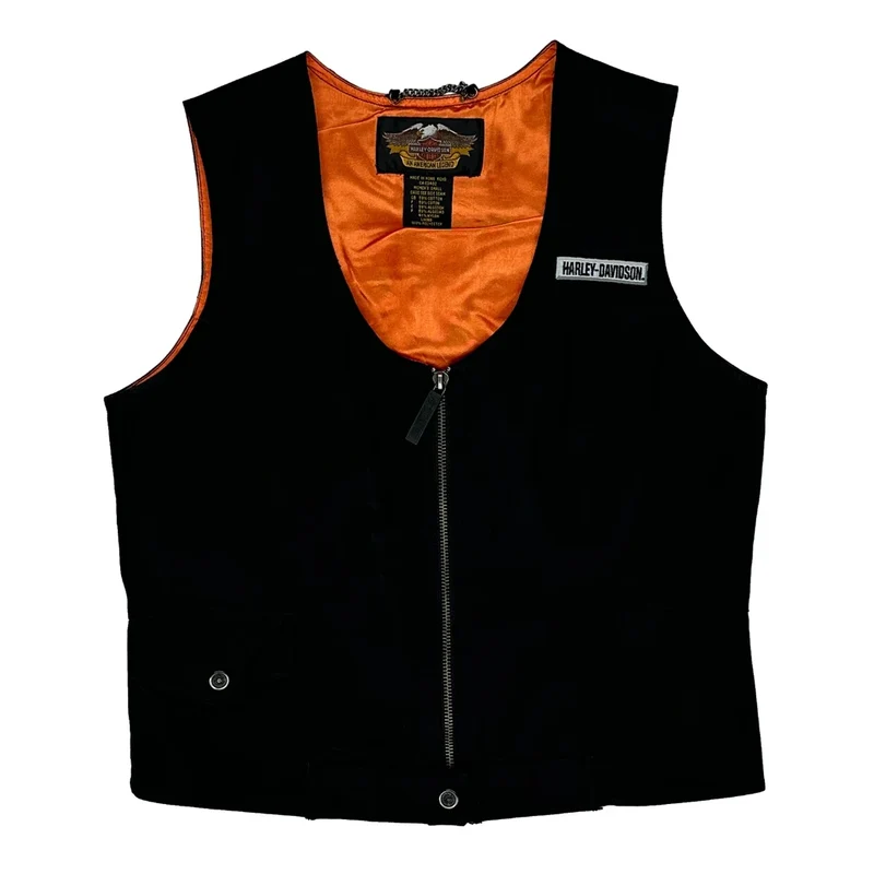 An American Legend Harley Davidson Graphic Gilet - Small Black Cotton Blend
