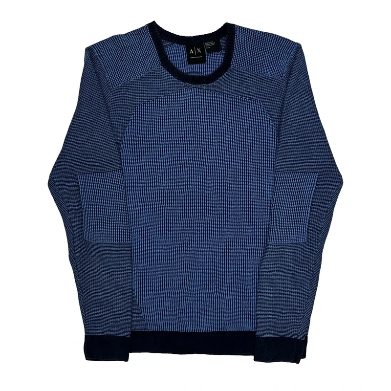 Armani Exchange Striped Jumper - Small Blue Cotton