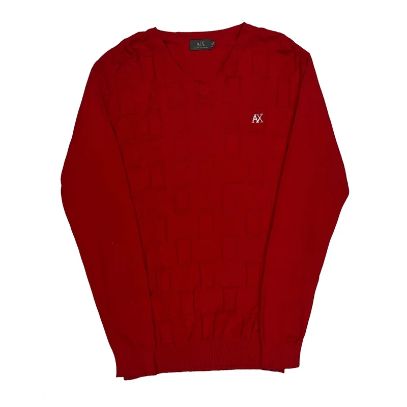 Armani Exchange V-Neck Jumper - XL Red Cotton