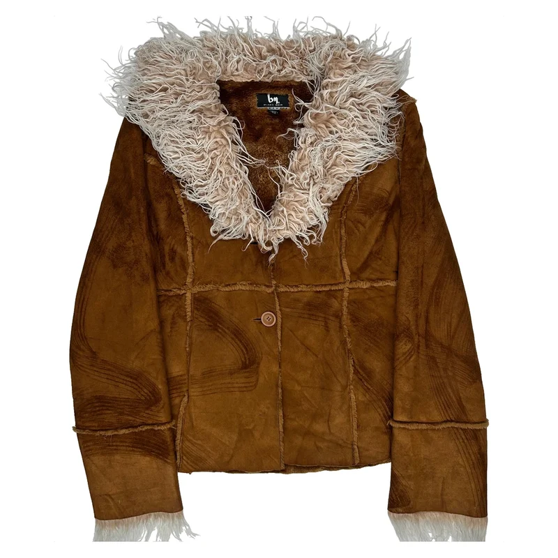Blanc Noir Cropped Afghan Jacket - Large Brown Faux Fur